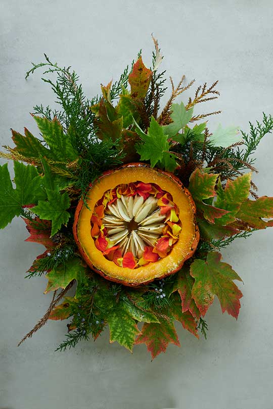 pumpkin cooked with autumn leaves culinary